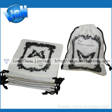 Printing Logo Drawstring Cosmetic Cotton Linen Bag (L-072)